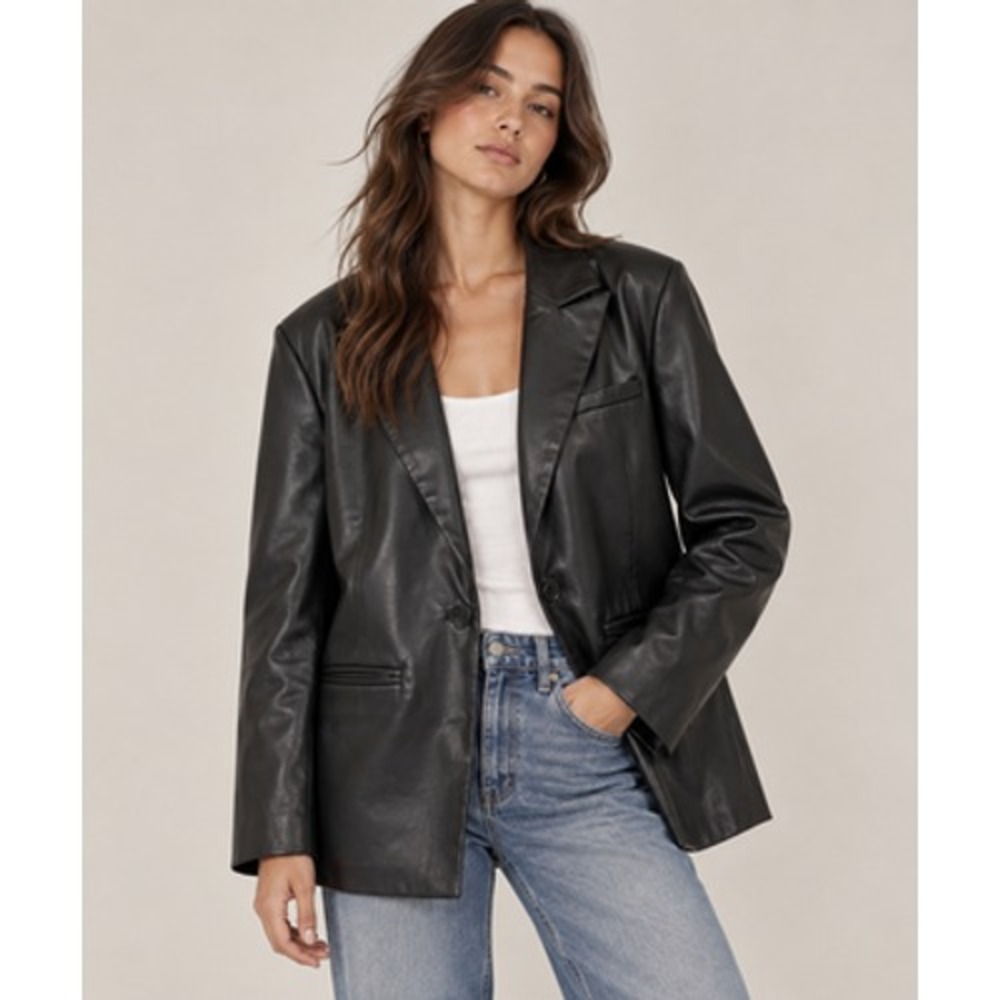 Abercrombie & Fitch Faux Leather Jacket Womens Small Black Boyfriend Blazer